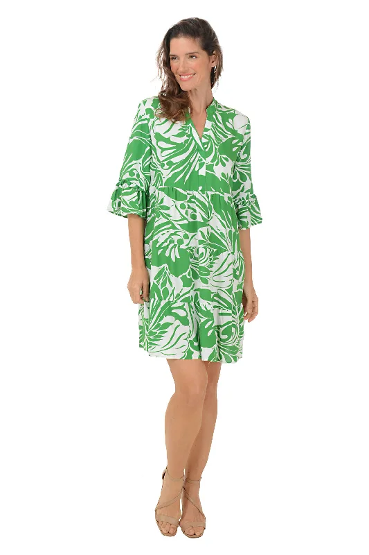 Trendy festival dress-Jungle Foliage Bell Sleeve Tiered Dress