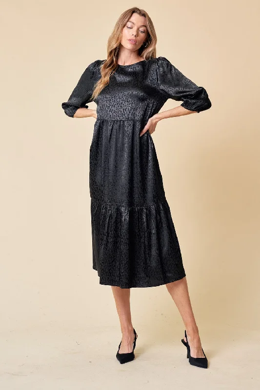 Bronze formal dress-3/4 SLEEVE TIERED MIDI DRESS