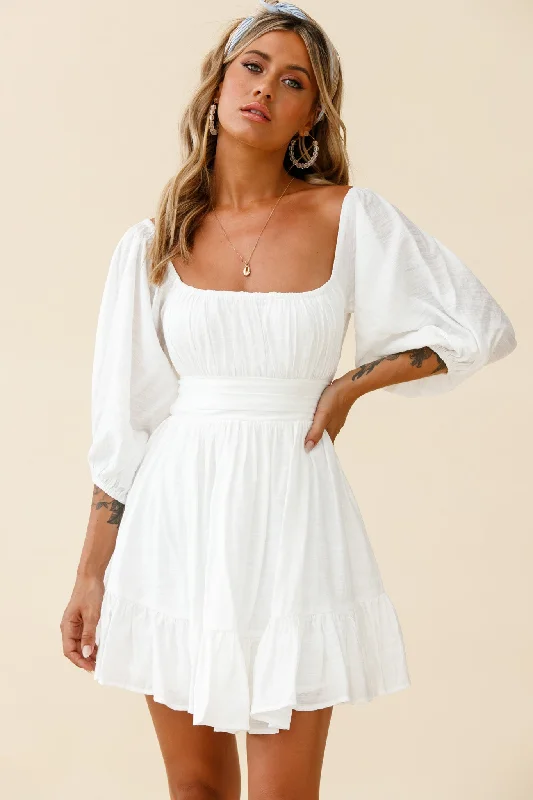 Victorian ruffle dress-Abby Off-Shoulder Tie-Up Back Dress White