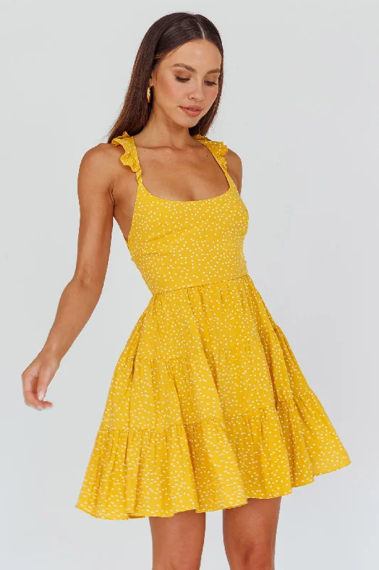 Handmade knit dress-Allegra Fluted Hem Lace-Up Back Dress Yellow