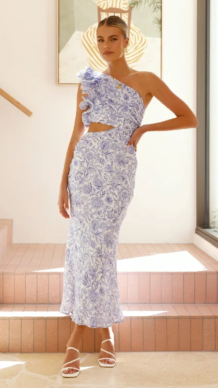 Beaded gala dress-Amina Maxi Dress - Blue Floral