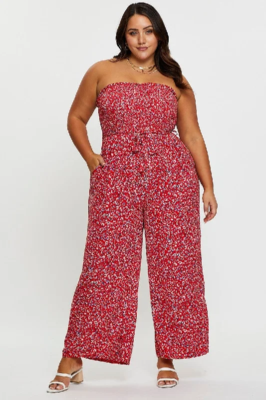 Afternoon tea dress-Animal Print Jumpsuit Strapless Waist Tie