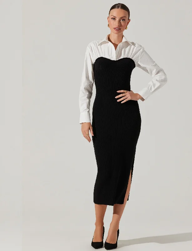 Gold party dress-Allyn Sweater Dress, Black/White