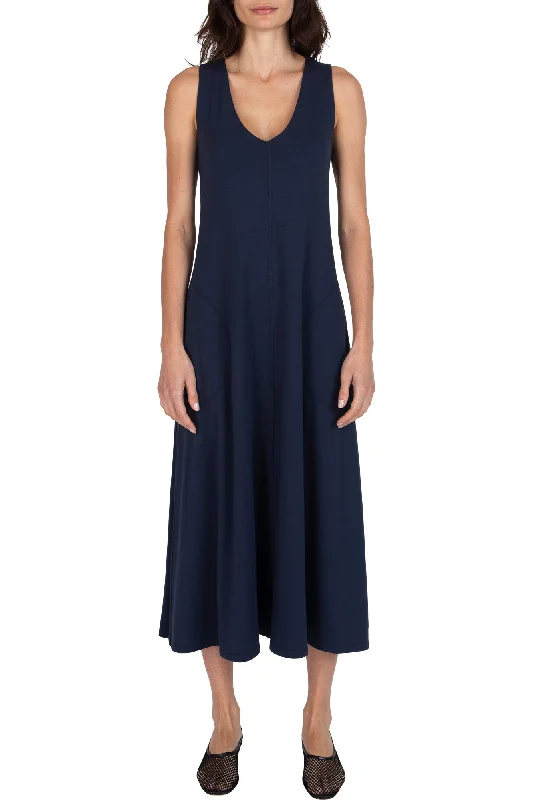 Colorblock chic dress-ATM Matte Jersey Deep Vneck Dress in Midnight