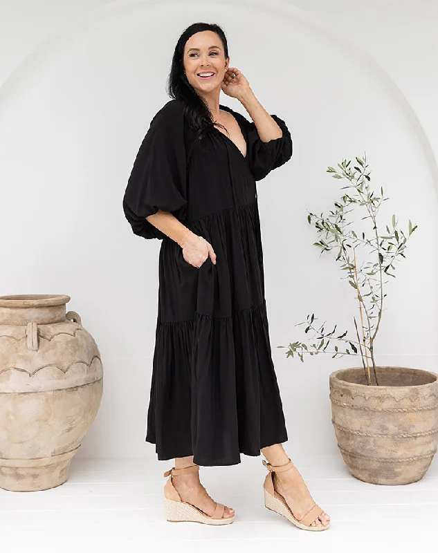 Embroidered peasant dress-Bee Maddison Jackson Dress Black