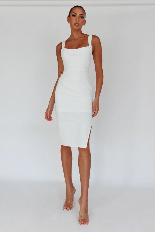 Glamorous sequin dress-Bella Vista Cowl Neckline Thick Strap Knee Length Dress White