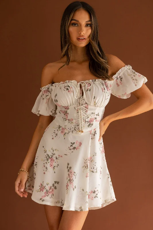 Trendy neon dress-Belle Fleur Tied Bust Mini Dress Floral White