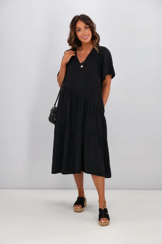 Drop-waist vintage dress-Betty Basics Florence Tiered Dress Black