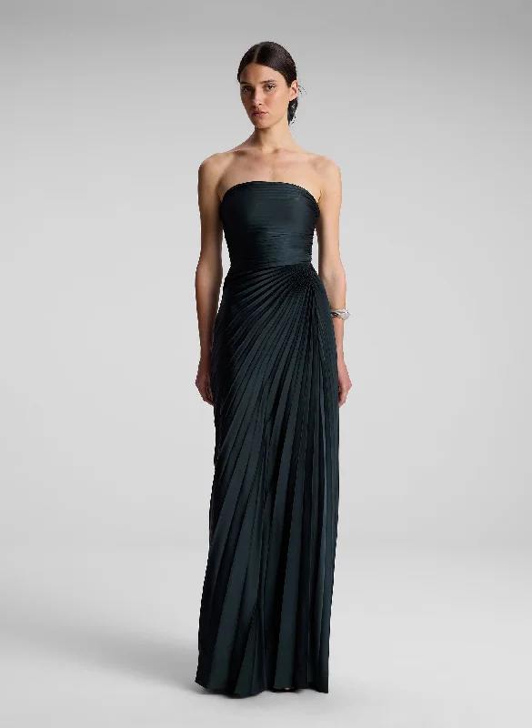 Sheer overlay dress-Bianca Strapless Pleated Maxi Dress