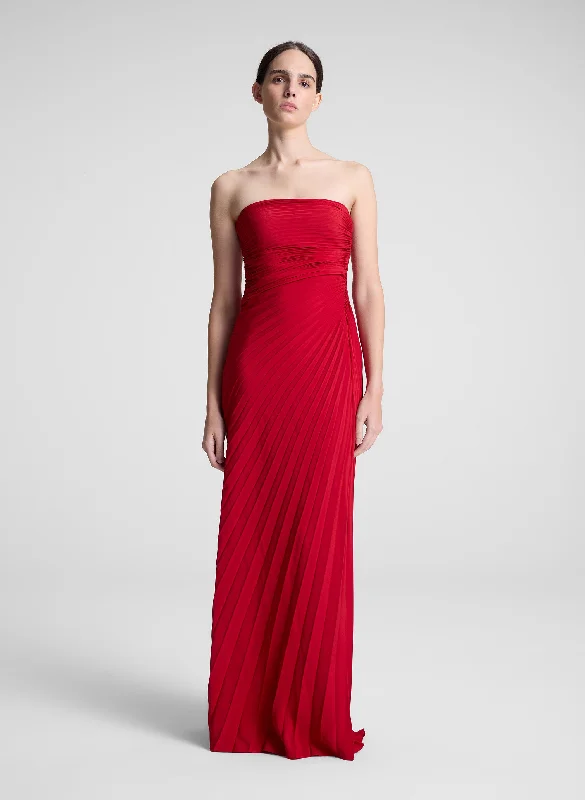 Draped satin dress-Bianca Strapless Pleated Maxi Dress