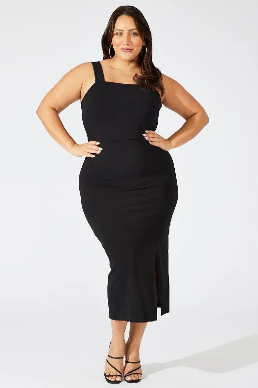 Travel comfy dress-Black Square Neck Bodycon Dress