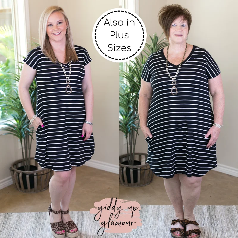 Chevron party dress-Last Chance Size Small | Beyond Reason Stripe Tee Shirt Dress in Black