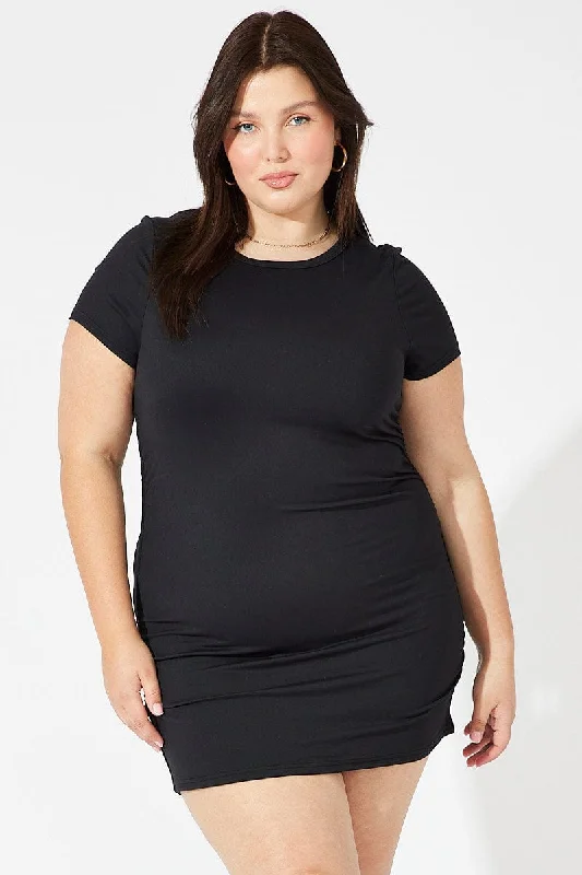 Festive holiday dress-Black Supersoft Dress Short Sleeve Crew Neck