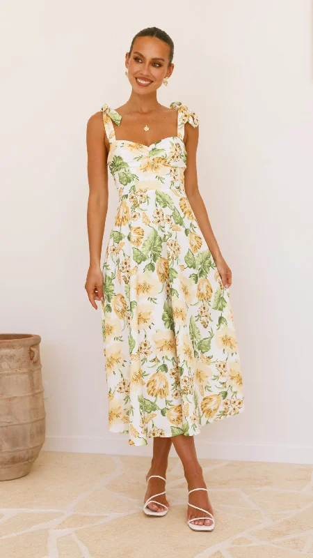 Silk wrap dress-Blakely Midi Dress - Yellow Floral