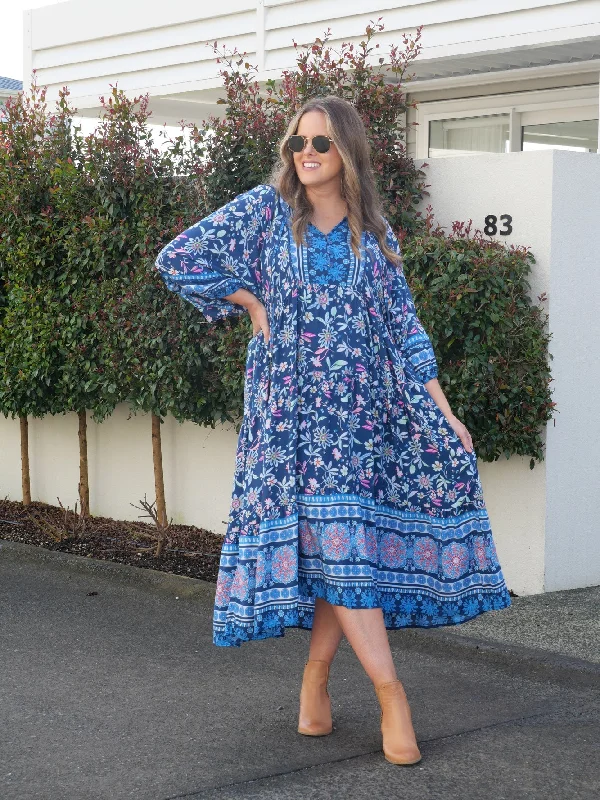 Ombre summer dress-Boho Australia Gibbons Dress Navy Floral