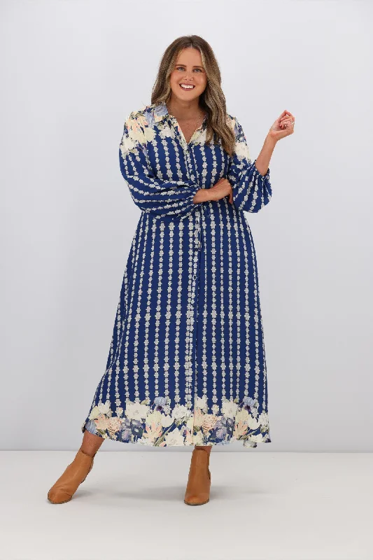 Houndstooth office dress-Boho Australia Monica Dress Navy Floral