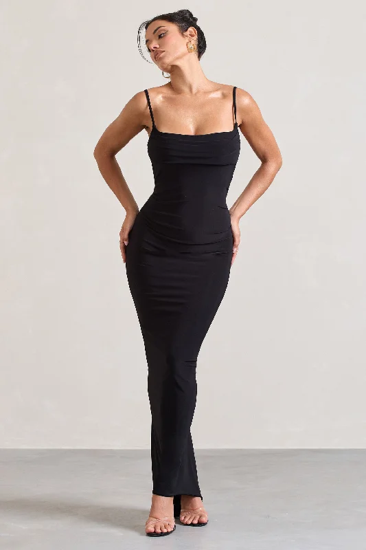 Classic fit dress-Camera One | Black Strappy Laced Bodycon Maxi Dress