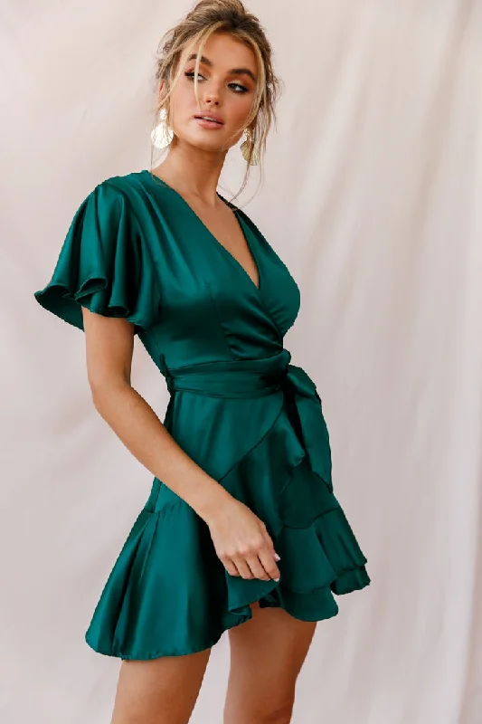 Striped sweater dress-Cami Angel Sleeve Faux Wrap Dress Jade