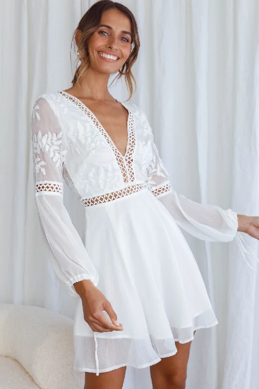 Scalloped elegant dress-Carson Crochet Bell Sleeve Dress White