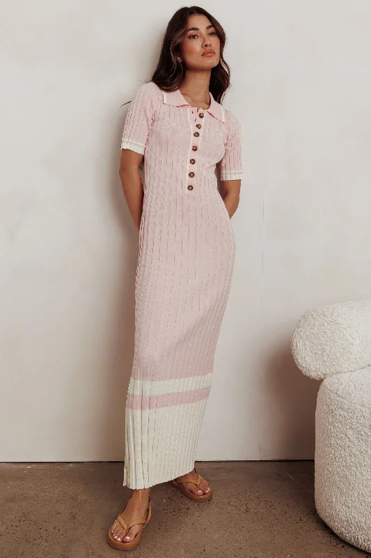 Polka dot shirt dress-Cayla Button-Up Ribbed Knit Dress Pink