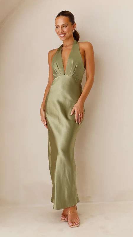 Button-up vacation dress-Chloe Maxi Dress - Olive