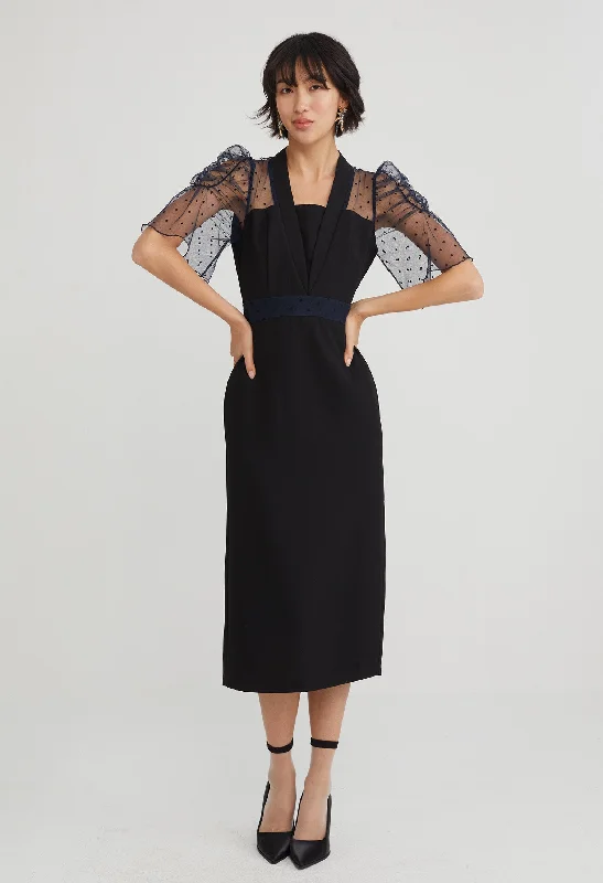 Soft velvet dress-Cocktail Sheer Sleeve Midi Dress