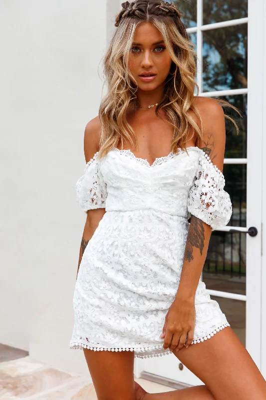 Dramatic maxi dress-Costa Mesa Puff Sleeve Lace Overlay Dress White