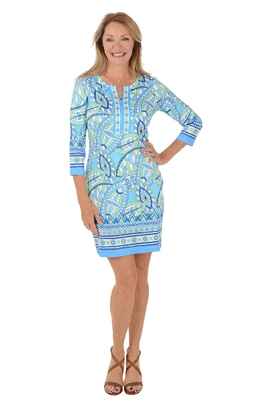 Printed vacation dress-Whimsical Notch Neck Dress