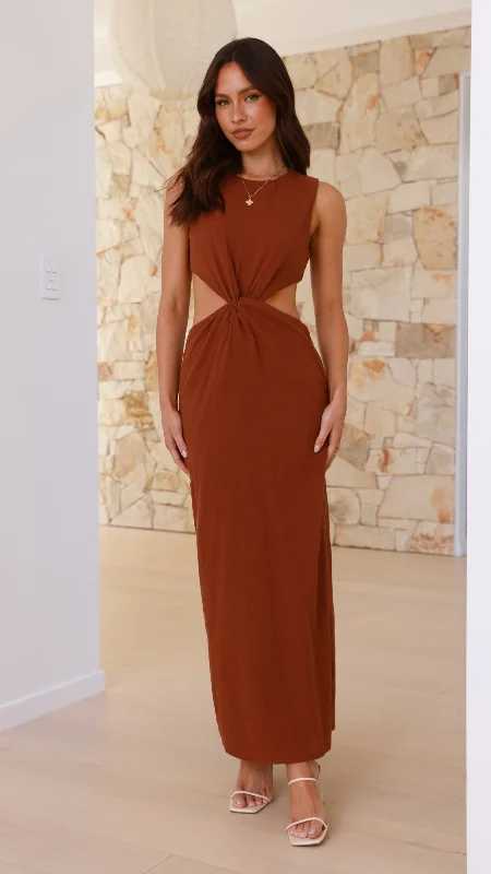 Mesh overlay dress-Damiana Maxi Dress - Chocolate