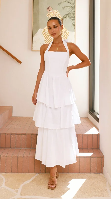 Silk pleated dress-Danais Maxi Dress - White