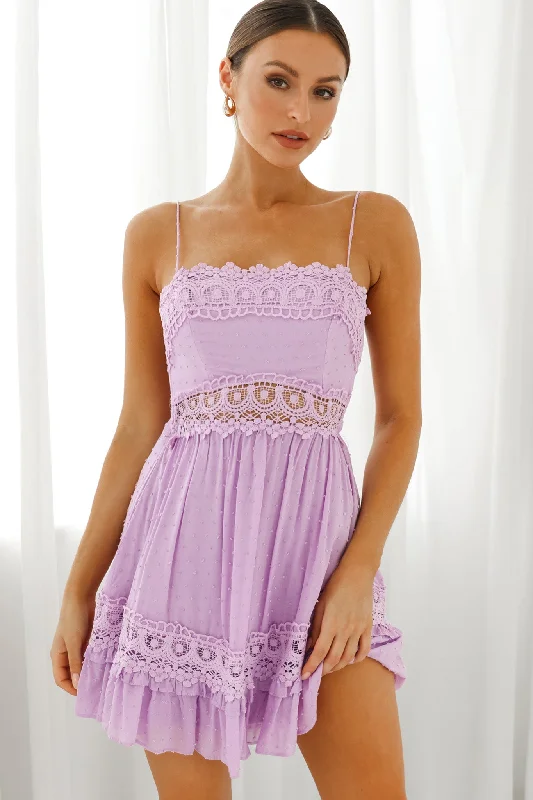 Renaissance lace dress-Desert Nights Crochet Lace Trim Tied Back Sun Dress Lilac