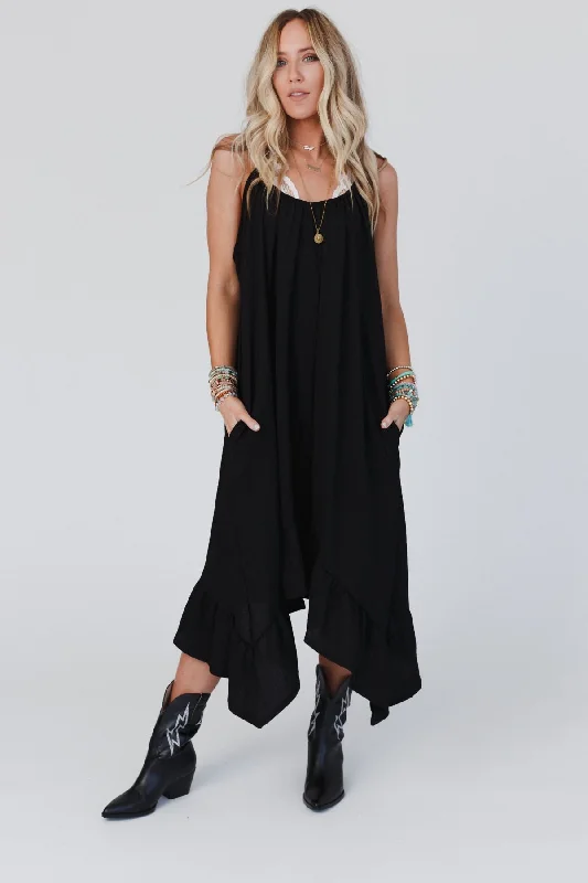 Stylish wrap dress-The Nest Ellie Ruffle Midi Dress - Black