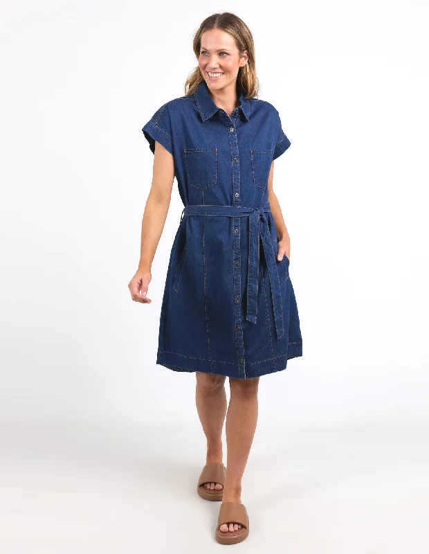 Statement bold dress-Elm Everleigh Denim Dress Dark Blue Wash