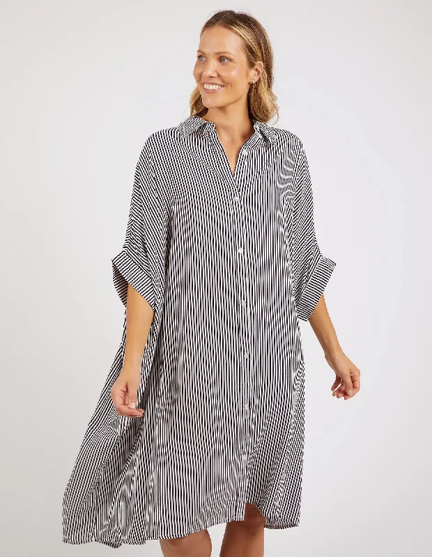 Mesh overlay dress-Elm Luna Dress Navy/White Stripe