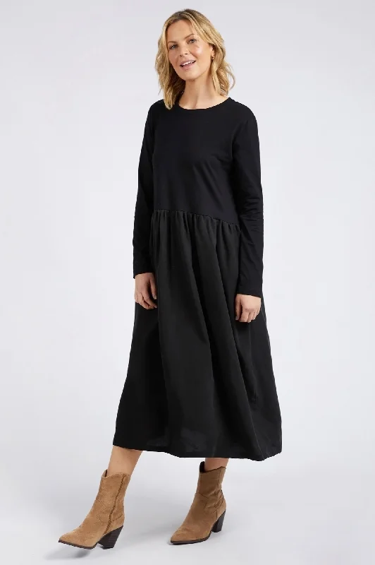 Luxury satin dress-Elm Parker L/S Dress Black