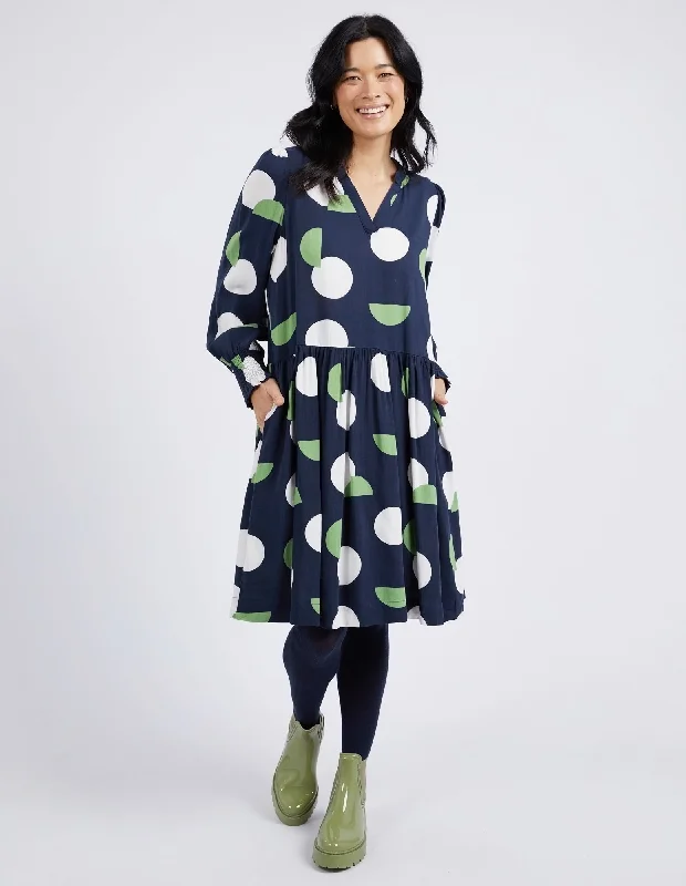 Custom embroidered dress-Elm Stormy Spot Dress Navy Spot