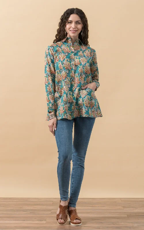 V-neck picnic dress-Everyday Shirt, Long Sleeve, Lime Paisley