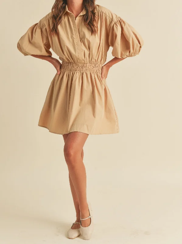 Velvet mini dress-Evie Poplin Dress - Taupe