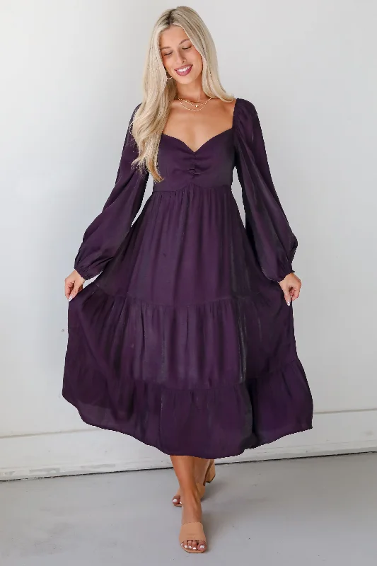 Outdoor adventure dress-Exquisite Marvel Plum Tiered Midi Dress