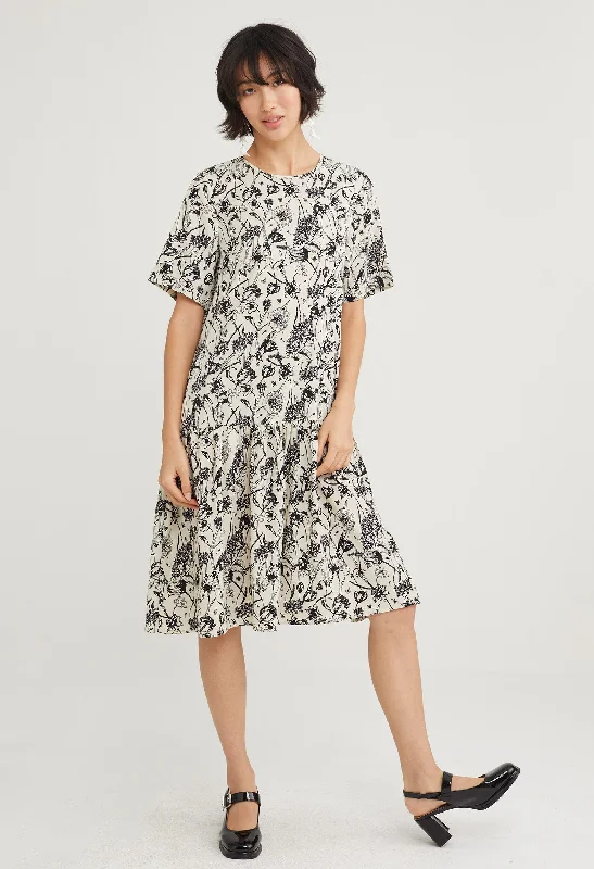 Beachy linen dress-Flowerette Drop Waist Midi Dress