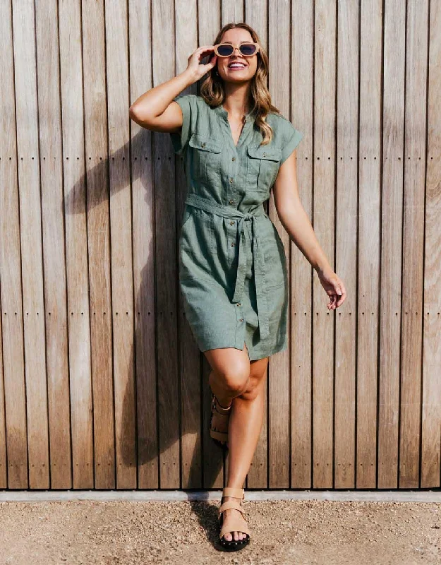 Denim shirt dress-Foxwood Harlow Dress Khaki