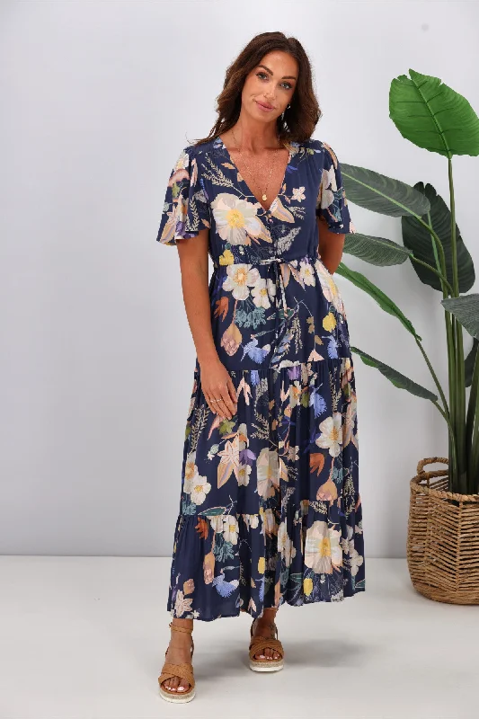 Rustic peasant dress-Fria Enchanted Forest Maxi Dress Navy