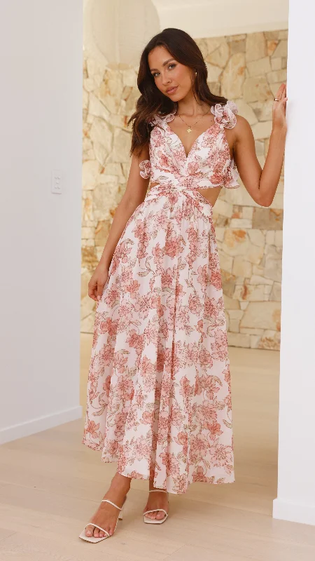 Playful ruffle dress-Galilhai Maxi Dress - Peach Floral