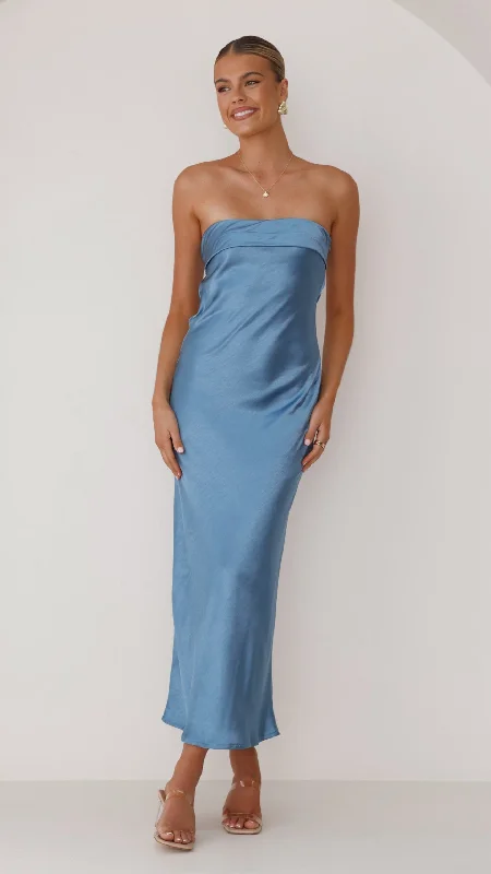 Trendy asymmetrical dress-Gisele Maxi Dress - Steel Blue