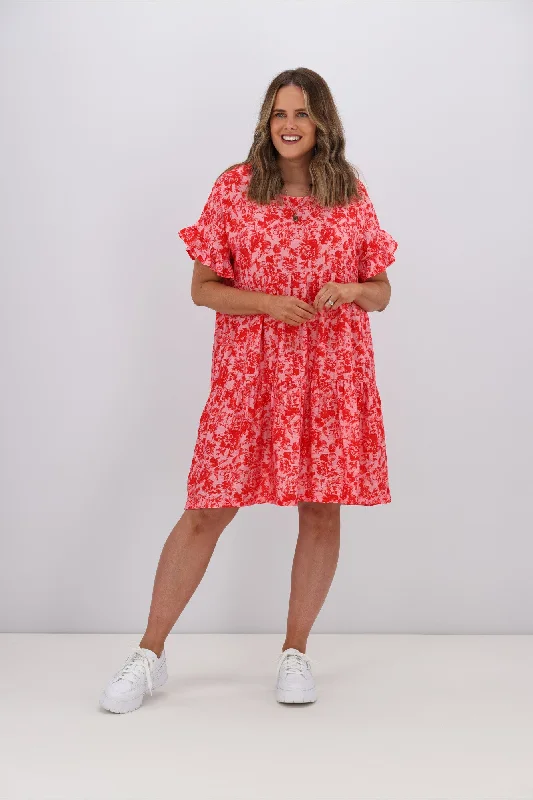 Sapphire deep dress-Gloss by Shine On Bramley Frill Sleeve Dress Pink Red Floral