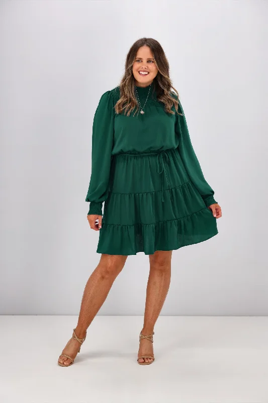 Subtle pastel dress-Gloss by Shine On Mandy Long Sleeve Tiered Dress Jade