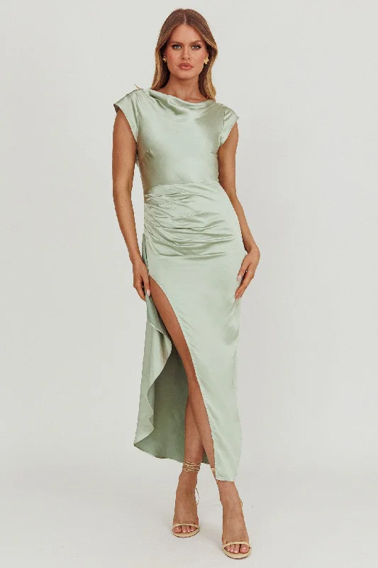 Navy classic dress-Grecian Cap Sleeve Cowl Back Dress Sage