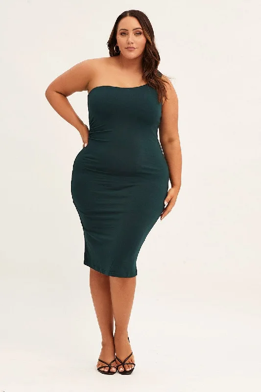 Rugged corduroy dress-Green One Shoulder Jersey Bodycon Dress