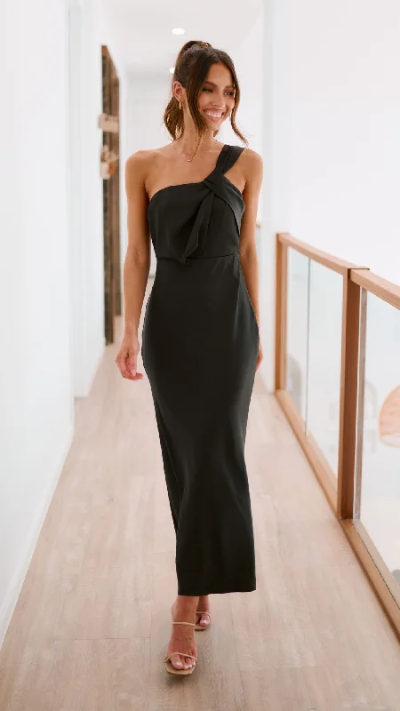 Chiffon cocktail dress-Greta Maxi Dress - Black