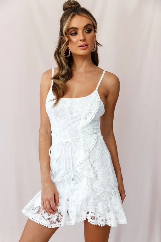 Fitted bodycon dress-Hart Cami Strap Ruffle Mini Dress Lace White